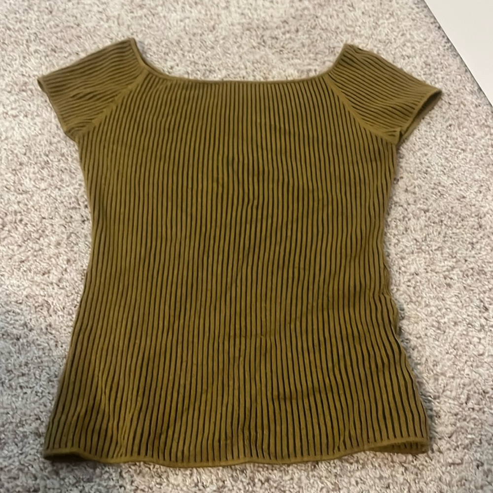 Green ribbed scoop neck top
